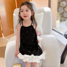 批发原创童装女童钉珠小香风吊带裙夏装新款<b class='q'>儿童</b>女孩重工荷叶边连衣裙