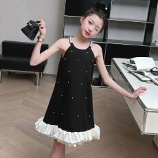 批发原创童装女童连衣裙钉珠小香风吊带裙夏装新款<b class='q'>儿童</b>小女孩无袖裙子