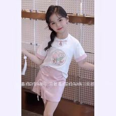 批发女童新中式套装2026夏季新款中国风刺绣<b class='q'>儿童</b>短袖上衣短裙子两件套