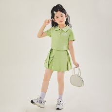 批发女童森系<b class='q'>套装</b>夏装2026新款小女孩POLO领短袖运动百褶短裙两件套潮
