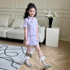 批发<b class='q'>女童</b>盘扣<b class='q'>套</b>装2026新款夏季中大童民国风立领短袖旗袍上衣<b class='q'>裙裤</b>套装