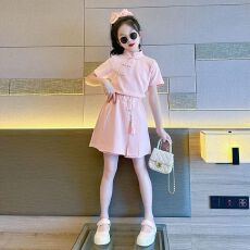 女童中国风套装2026新款儿童新中式斜襟盘扣上衣流苏裙裤两件套潮