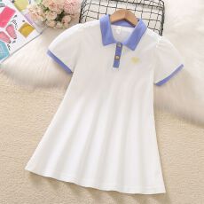 女童POLO领连衣裙2026新款洋气韩版夏季儿童爱心刺绣时尚A字裙