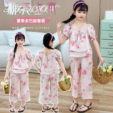 批发<b class='q'>女</b><b class='q'>童</b><b class='q'>碎花</b><b class='q'>套装</b><b class='q'>2026</b>夏季韩版中<b class='q'>大</b><b class='q'>童</b>泡泡袖<b class='q'>衬衫</b>短袖休闲长裤两件套潮