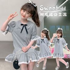女童连衣裙2026新款小女孩学院风短袖裙子洋气时髦夏季儿童公主裙