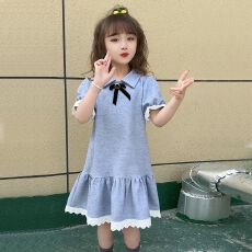 女童连衣裙2026新款小女孩学院风短袖裙子洋气时髦夏季儿童公主裙