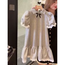 批发女童夏装连衣裙2026新款女孩泡泡袖甜美公主裙<b class='q'>儿童</b>学院风短袖裙子