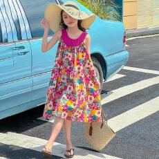 批发女童夏季连衣裙新款韩版<b class='q'>儿童</b>洋气女孩田园风休闲无袖碎花背心裙潮