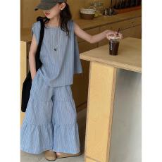 批发<b class='q'>女</b><b class='q'>童</b>无袖套装夏季2026新款中大童洋气无袖上衣休闲阔腿裤两件套潮