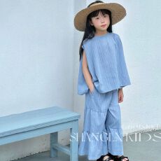 批发<b class='q'>女</b><b class='q'>童</b>无袖套装夏装2026新款夏季洋气韩版女孩<b class='q'>童装</b>阔腿裤两件套装潮