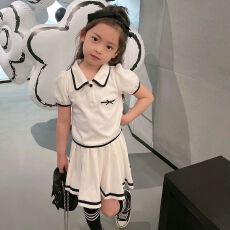 批发<b class='q'>女童</b>POLO领<b class='q'>套装</b>2026夏季新款时尚中大童拼接短袖运动短裙两件套潮