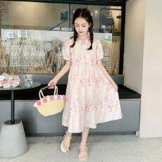 女童连衣裙夏季女大童泡泡袖洋气连衣裙2026新款法式碎花公主裙潮