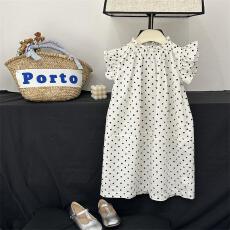 批发<b class='q'>女</b><b class='q'>童</b>飞袖连衣裙夏装2026新款洋气儿童法式甜美波点裙子甜美公主裙