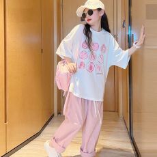 批发<b class='q'>女</b><b class='q'>童</b>短袖t恤套装夏装2026新款儿童宽松中大童薄款休闲裤两件套潮