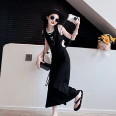 女童黑色露腰背心连衣裙2026夏季新款长裙子大儿童夏装无袖吊带裙