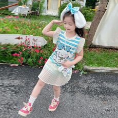 批发女童甜美条纹裙子夏季新款2026中大童卡通<b class='q'>连衣裙</b>女孩小飞袖A字裙