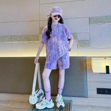 批发<b class='q'>女童</b>夏<b class='q'>季</b><b class='q'>套装</b>2026新款洋气扎染<b class='q'>短袖</b>中大童时髦薄款运动裤两件套潮