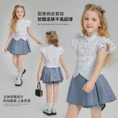 批发<b class='q'>女童</b>jk<b class='q'>套装</b>裙2026新款儿童夏装国风<b class='q'>短袖</b>衬衫半身裙女孩时髦两件套