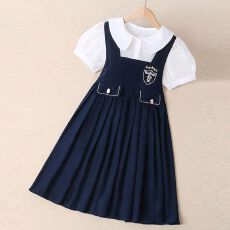 批发女童假两件背带裙夏季2026新款<b class='q'>儿童</b>学院风连衣裙中大童娃娃领裙子