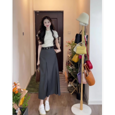 批发灰色西装百褶半身裙女高腰遮胯长裙子2025<b class='q'>新款</b>洋气显瘦气质A字裙