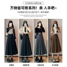 批发黑色毛呢百褶半身裙女秋冬季2025<b class='q'>新款</b>高腰显瘦a字中长款大摆伞裙