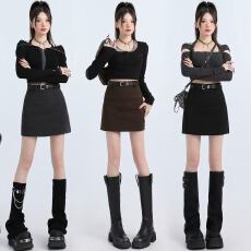 批发毛呢半身裙女秋冬2025新款小个子高腰显瘦A字包臀防走光<b class='q'>短裙</b>