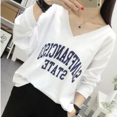 批发官图【6535棉】<b class='q'>大码</b><b class='q'>女装</b>V领长袖T恤女春秋九分袖打底衫