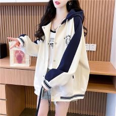 批发仿华棉复牛奶丝假两件春秋薄款卫衣女大码棒球服