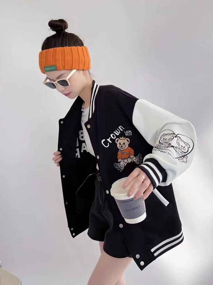 BY36784# 仿棉华棉复合春秋新款拼色棒球服外套女  服裝批發女裝批發服飾貨源