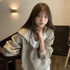 批发原版面料 春秋薄款休闲百搭条纹刺绣字母卫衣外套