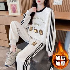 批发实拍 纯棉华棉薄款复牛奶丝/加绒复银狐绒  秋<b class='q'>冬</b>休闲运动套装