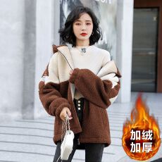 批发颗粒绒复奥粒绒450克  2025冬季加绒加厚羊羔绒连帽外套卫衣