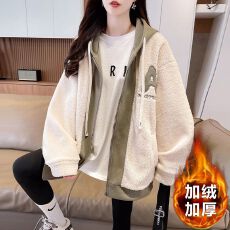 批发颗粒绒复奥粒绒450克  2025冬季加绒加厚羊羔绒连帽外套卫衣