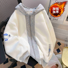 批发实拍 米粒绒复合真超  2025秋冬加绒加厚羊羔绒连帽卫衣外套