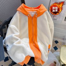 批发实拍 米粒绒复合真超  2025秋冬加绒加厚羊羔绒连帽卫衣外套