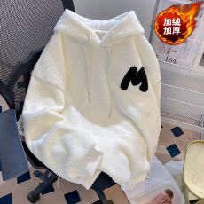 批发实拍 米粒绒复合贝贝绒 秋冬加绒羊羔绒连帽大码卫衣外套女