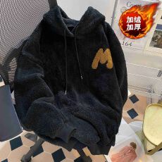 批发实拍 米粒绒复合贝贝绒 秋冬加绒羊羔绒连帽大码卫衣外套女