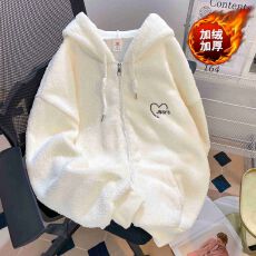 批发实拍 米粒绒复合真超 2025秋冬加绒加厚羊羔绒连帽卫衣外套女潮