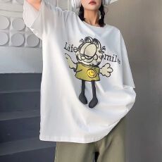 100棉后包领 纯棉短袖t恤女大码女装胖mm夏季上衣