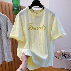 批发100棉 提花蕾丝短袖T恤女夏季新款中长款纯棉<b class='q'>上衣</b>