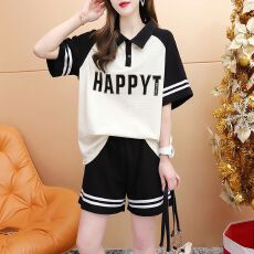 华夫格 华夫格套装女短袖t恤短裤大码女装