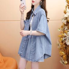 批发复古甜辣风牛仔衬衫短裤两件套女<b class='q'>春</b>夏宽松休闲套装女