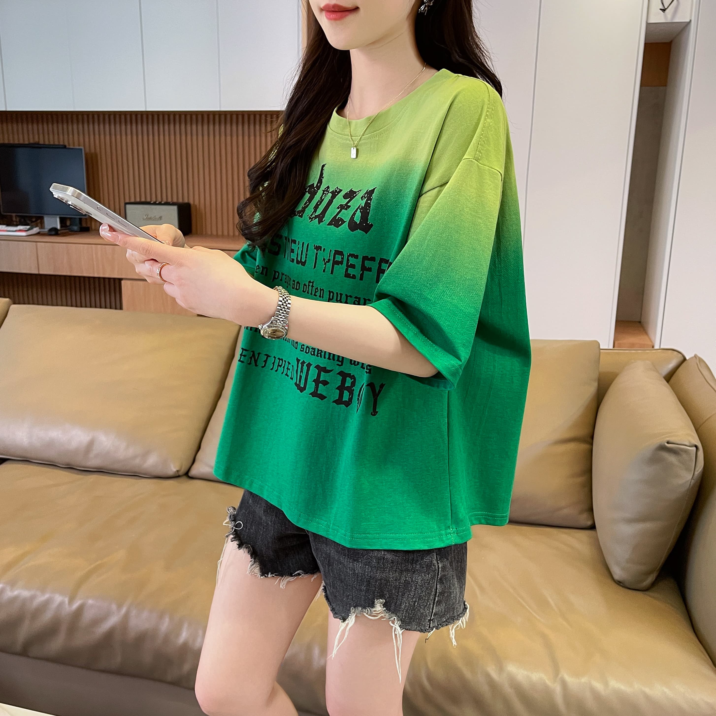 RY1126# 100棉  2026夏季新款大码女装渐变色纯棉短袖T恤女半袖上衣