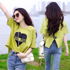 批发纯棉 夏季短款设计感后背不规则开叉圆领上衣