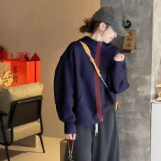 批发纯棉华棉复合牛奶丝 春秋薄款韩系撞色连帽卫衣外套