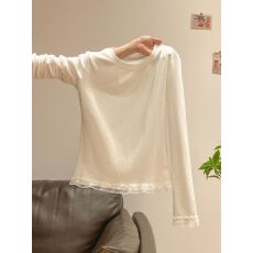 批发92棉8氨纶 蕾丝花边长袖t恤女2026春季设计感内搭打底衫上衣