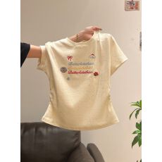 批发92棉8氨纶 <b class='q'>甜美</b>可爱字母刺绣短袖t恤女2026夏季小个子上衣