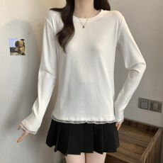 批发实拍 92棉8氨纶 蕾丝花边长袖<b class='q'>t</b><b class='q'>恤</b><b class='q'>女</b>2026春季设计感内搭打底衫上衣