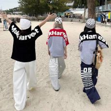 批发220g纯棉 夏季新款美式潮牌撞色圆领T恤上衣