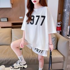 批发实拍 100棉 纯棉短袖套装女t恤短裤大码女装两件套